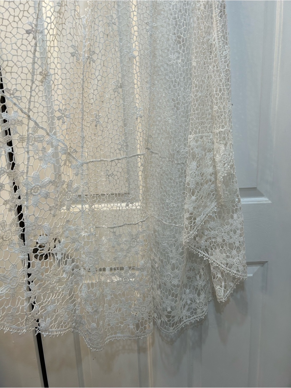 Crochet Lace White Open Knit Kimono Duster Vest Sz M Festival Boho Cottage Fairy - Picture 4 of 9